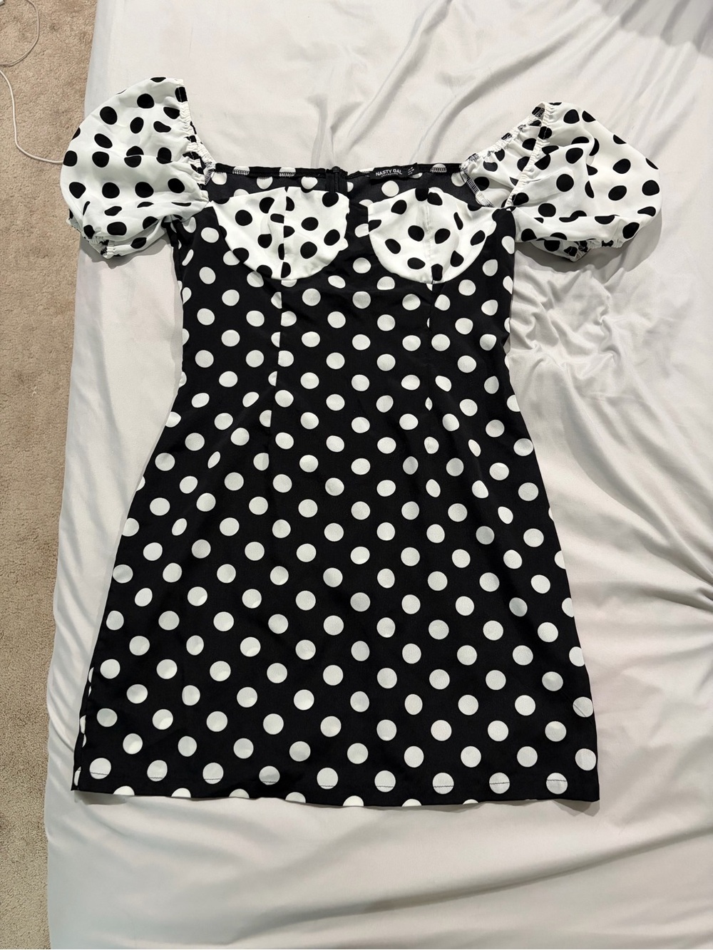 Nasty Gal Black and White Polka Dot Puff Sleeve Mini Dress